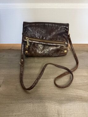 Hammitt Metallic Dark Brown Leather Crossbody with Gold Hardware